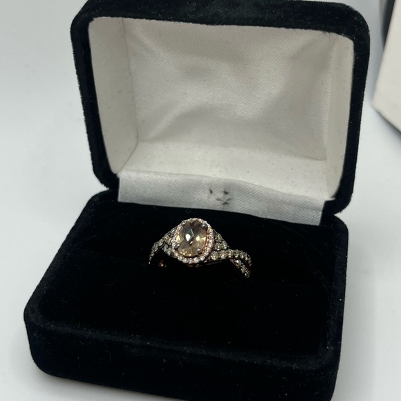 LeVian 14K Strawberry Rose Gold Smoky Quartz and Chocolate Vanilla Diamonds Ring - Picture 3 of 9